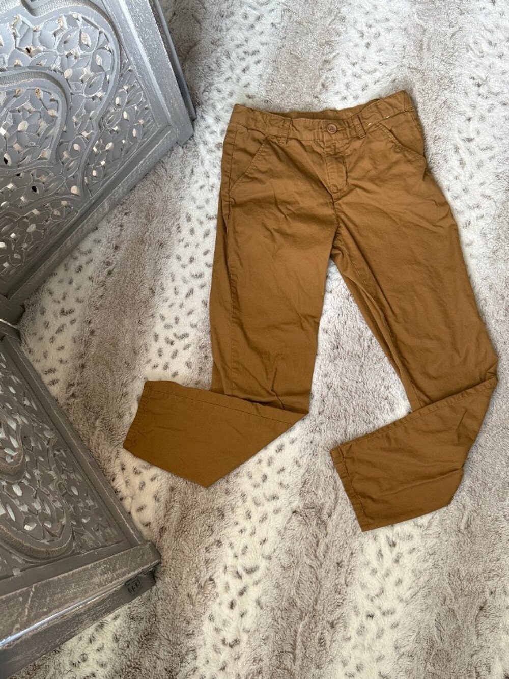 H&M brown khaki pants boys size 8 classic utility blokecore school tapered leg